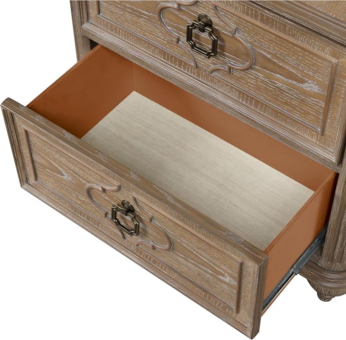 Furniture of America Weile Art Deco Solid Wood 29-inch Nightstand, Bedside Table with USB Ports, Antique Handles and Turn Legs, Wooden Night Stand for Bedroom, Guest Room, Dorm, Rustic Oak - Image 20