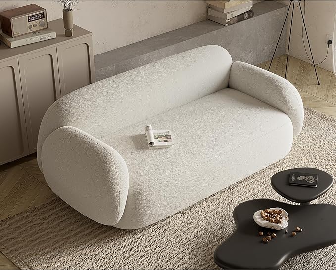 Acanva Modern Minimalist Sofa for Living Room Lounge Home Office, Rounded Edges Couch with Soft Boucle Upholstered, 78.7”W, White