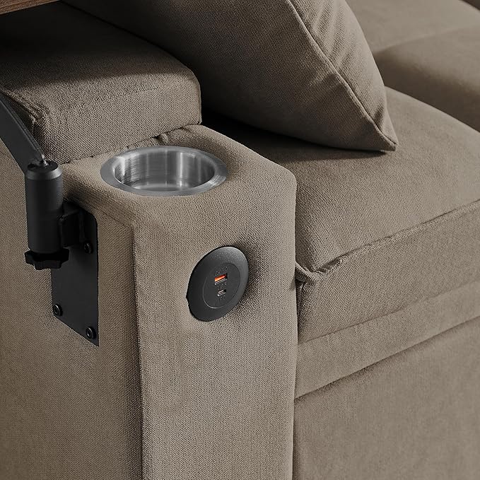 Eafurn Convertible Sleeper Sofa Bed with 360° Swivel Table & USB Ports, Tufted Chenille Loveseat Pull-Out Couch with Storage Armrest & Cup Holders, 6-Level Adjustable Backrest