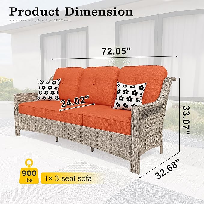 HOOOWOOO Patio Couch,Outdoor Wicker 3 Seater Sofa,All Weather Resistant High Back Rattan Deck Matching Furniture(Red)