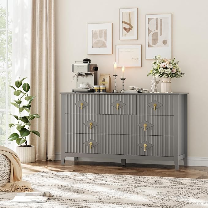 GarveeHome Fluted Dresser for Bedroom, 54 Inch Wide 7-Drawer Wood Dresser, Modern Chest of Drawers, Storage Organizer Cabinet for Living Room, Hallway, Entryway, Grey - Image 8