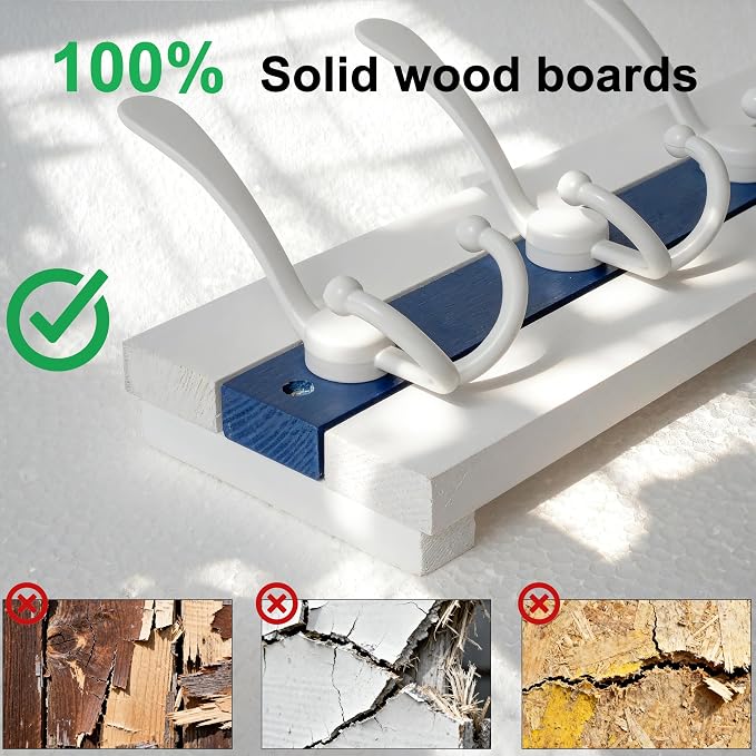 SKOLOO Coastal Coat Rack Wall Mount-38-1/8 Beach House Entryway Wooden Coat Hook with 10 Hooks for Hanging Coats, Hats or Towels, Oceanfront Cottage Core Collection, White & Blue, Pack of 2 - Image 7