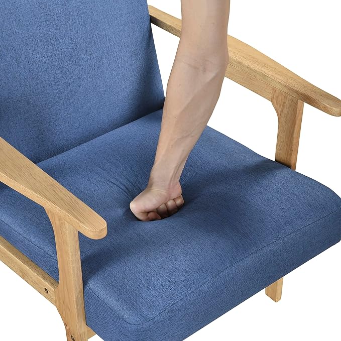 Lexicon Mid Century Modern Accent Chair, Upholstered Lounge Armchair, Single Sofa Seat, Natural Finish Solid Wood Framed Comfy Side Chairs for Living Room/Bedroom/Office/Waiting Area, Blue
