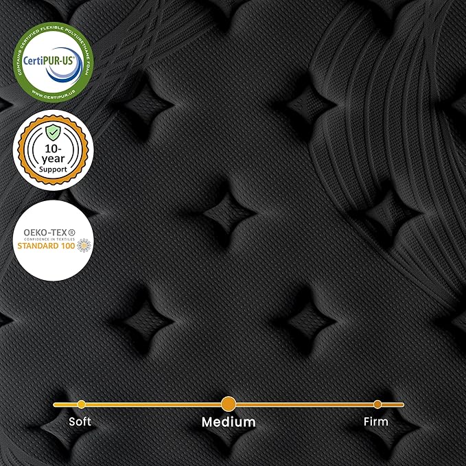 Queen Size 10 Inch Hybrid Mattress, 7-Zone Support with Reinforced Edge, Pocket Coil & Memory Foam for Pressure Relief, CertiPUR-US Certified, Mattress in a Box