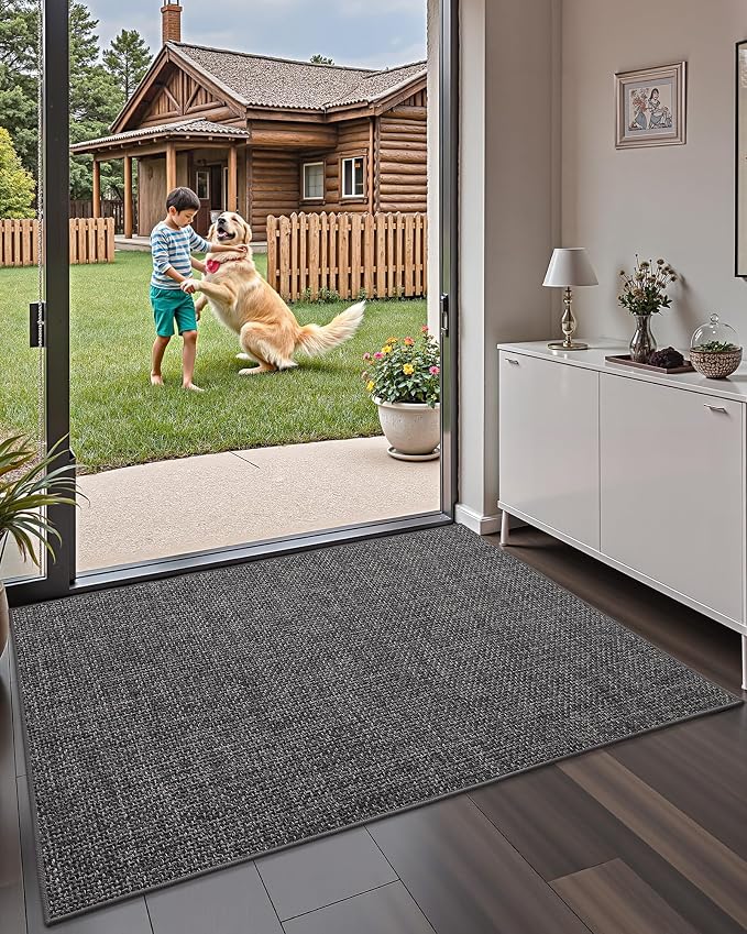Color&Geometry Large Thin Front Door Mat Indoor Entrance Non Slip Rubber Backed, 48"x72" Indoor Door Mats for Entryway, Dirt Trapper Double Doormat, Washable Front Door Rugs, Charcoal Grey - Image 9