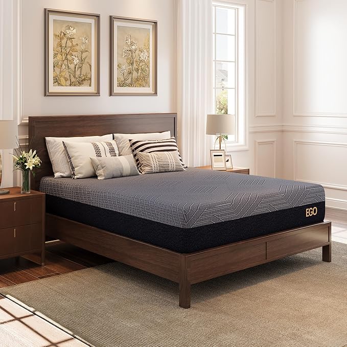 EGOHOME 10 Inch California King Mattress, Copper Gel Cooling Memory Foam Mattress for Back Pain Relief,Therapeutic Double Mattress Bed in a Box, Made in USA, CertiPUR-US Certified, 72x84x10 Black