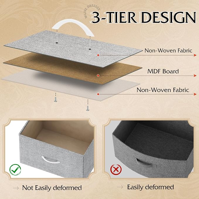 WLIVE 4 Drawers Dresser for Bedroom, Light Grey Fabric Clothes Storage Organizer Unit, Dresser for Hallway, Entryway, Closets, Sturdy Steel Frame, Wood Top - Image 8