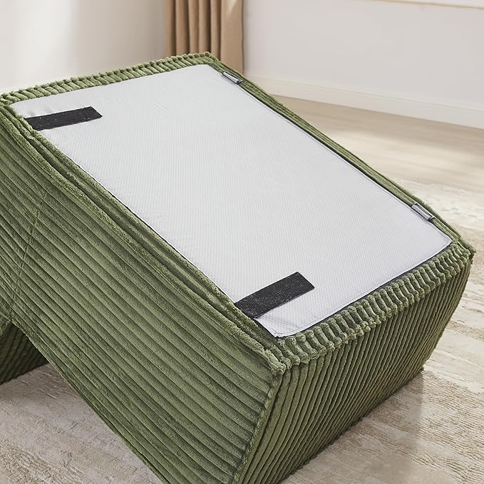 L-Shaped Corner Corduroy Sectional Sofa 4 Seat Modular Boneless Sofa Foam Cloud Couch with Movable Ottoman and Toss Pillows,Modern Deep Seat Convertible Chaise Sofa