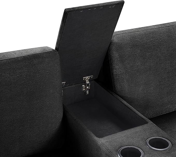 Merax Modern 134" Oversized Sectional Sofa with Piollows & Chaise Lounge, Chenille U‑Shaped Couch Set Sleeper Bed Built‑in Cup Holders, Storage Drawer for Living Room, Free Combination Black