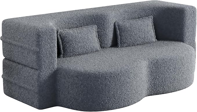 78" Oversized Convertible Folding Sofa Bed Full Size ,35D Full Foam Futon Loveseat Fold Out Couch Floor Mattress Teddy Fleece Lazy Lounge Sofabed for Living Room/Dorm/Guest Use/Home Office/Apartment