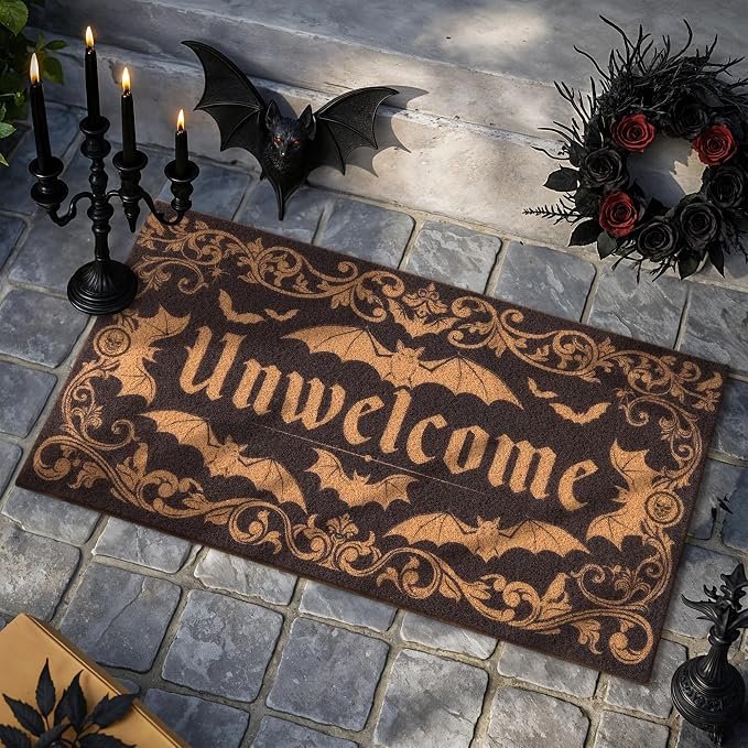 Gothic Bat Door Mat for Front Door, Doormat Outside Entrance with Unwelcome Design, Gothic Decor for Porch and Entryway, Indoor Outdoor Use, 17'' x 29.5''- Black - Image 7