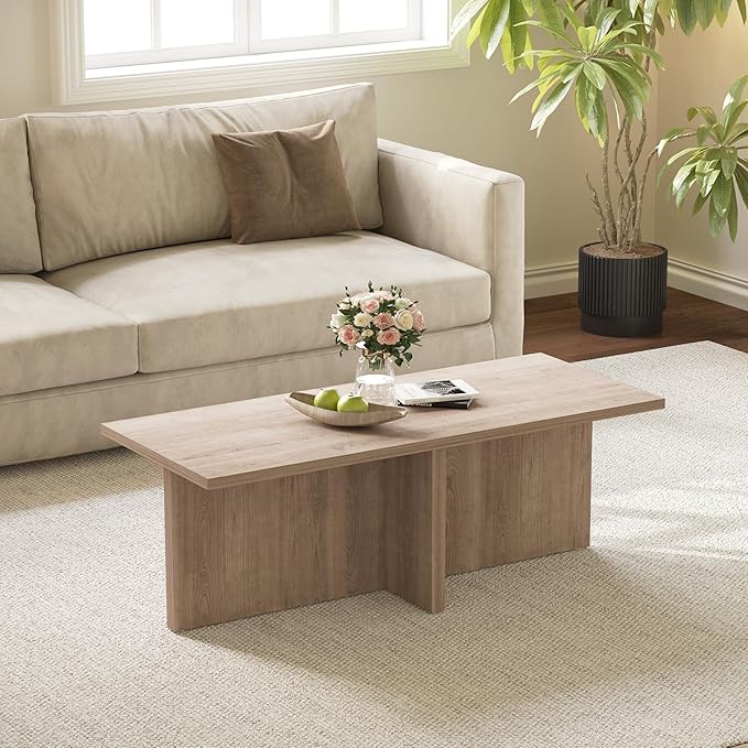 Luoxiao Rectangle Coffee Table for Living Room 47 inch Modern Center Accent Table Minimalist Small Rectangular Cocktail Table Wood
