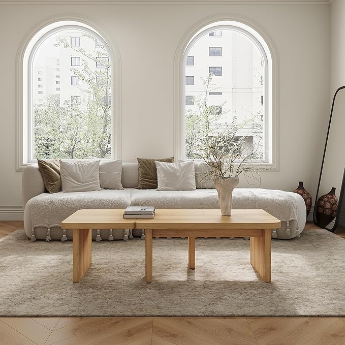Modular Modern Coffee Table for Living Room, Free Adjustable Shape, Minimalist Square Living Room Tea Table, Light Wood Nesting Table Set of 2