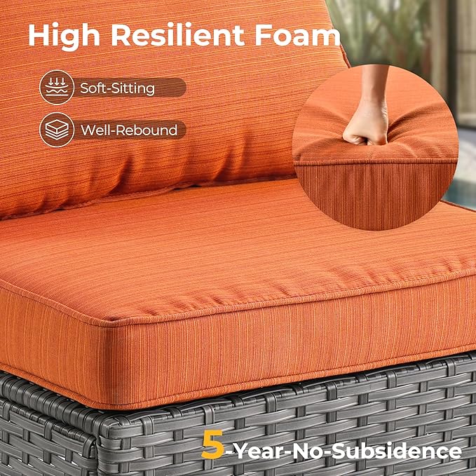 HOOOWOOO Patio Sectional Furniture Set,2 Piece Couch Set with 2 Matching Armless Chairs(Orange Red)