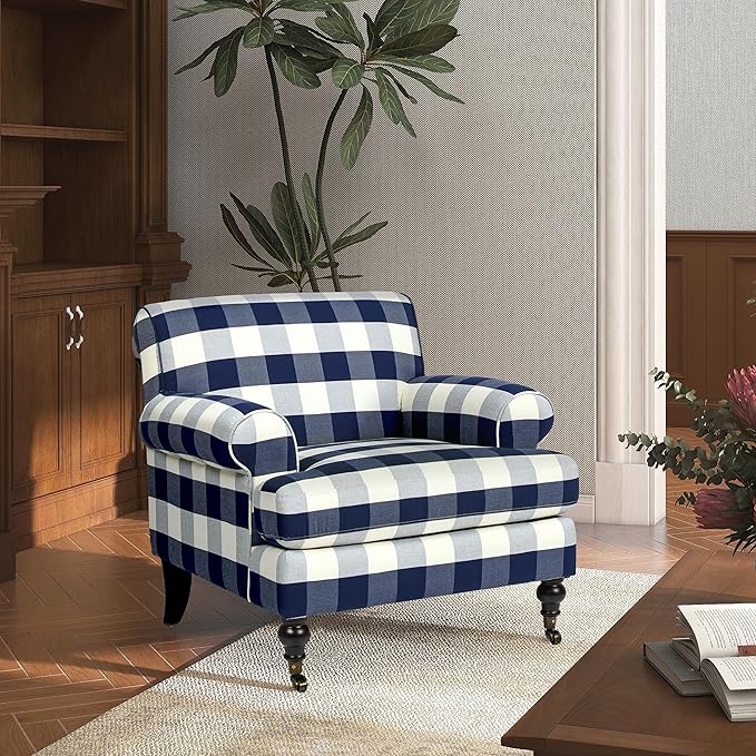 Jennifer Taylor Home Bliss 38" Lawson Accent Arm Chair Metal Casters, Blue Lattice Woven