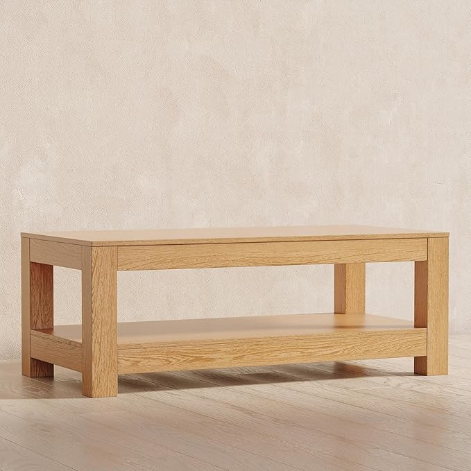 Maven Lane Paulo Coffee Table – 18 Inch Rectange Table with Storage – Natural Solid Wood – Ideal for Living Room and Lounge