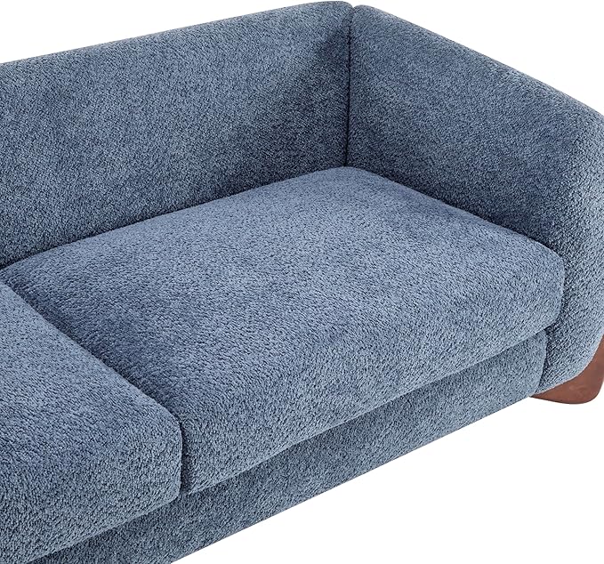 Merax 82 Inch Boucle Sherpa Sofa, Chenille Loveseat with Removable Cushions & Wood Legs, Modern Plush 3-Seater Couch for Living Room, Navy Blue