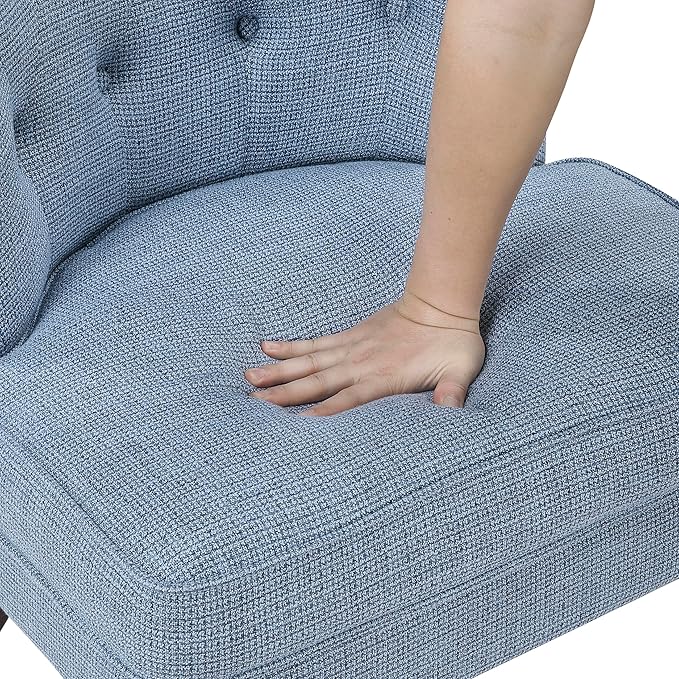 Lexicon Accent Chair, Textured Fabric Upholstered Armless Chair with Solid Wood Legs, Button Tufted Curved Back for Living Room/Bedroom/Office/Waiting Area, Blue