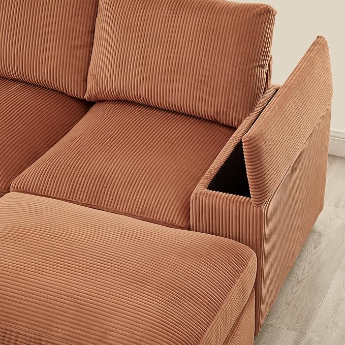 122" Oversized Modular Sectional Sofa Cloud Couch with 2 Ottomans, Comfy Corduroy Upholstered Deep Seat Large U Shaped Lounge Sofa&Couches with Hidden Arm Storage Box