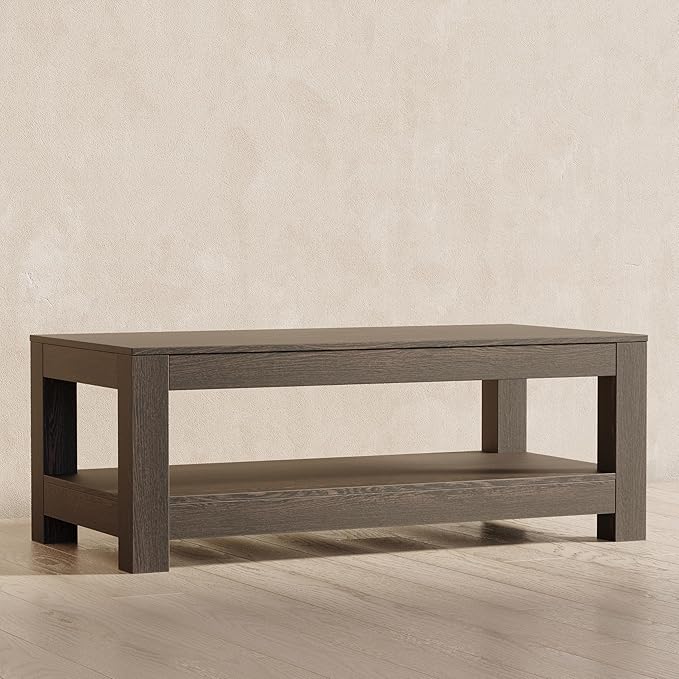 Maven Lane Paulo Coffee Table – 18 Inch Rectange Table with Storage – Brown Solid Wood – Ideal for Living Room and Lounge