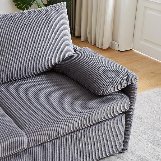 Eafurn 3 in 1 Convertible Pull Out Sleeper Sofa Couch Bed Queen Size, Corduroy Pullout Lounge Loveseat RV Sofa&Couches Sofabed with Soft Pillows Armrest,Side Pockers for Living Room Apartment