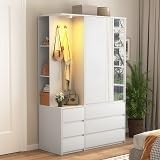 72'' Armoire Wardrobe Closet with Mirror and 6 Drawers,Bedroom Armoire Wardrobe Cabinet with Hanging Rod and Light,Wooden Bedroom Closet with 3 Storage Shelf (White)