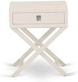 East West Furniture NL19K-1HA05 2 Piece Bedroom Set - Button Tufted Bed Frame - Linen white Velvet Fabric Upholstered Headboard and a Linen white Finish Nightstand