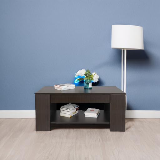 SUPER DEAL Modern Lift Top Coffee Table w/Hidden Compartment and Storage Shelves Pop-Up Storage Cocktail Table for Living Room Reception Room