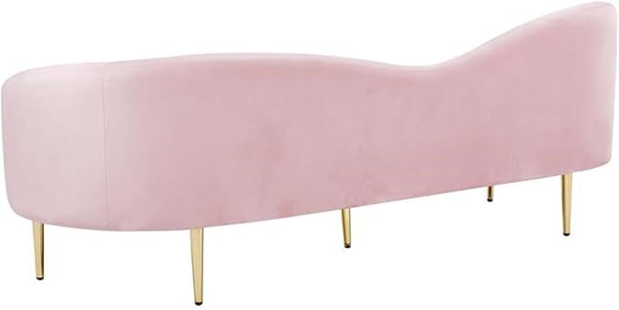 Meridian Furniture Ritz Collection Modern | Contemporary Velvet Upholstered Sofa With Sturdy Metal Legs in Rich Gold Finish, Pink, 85.5" W x 31.75" D x 30.5" H