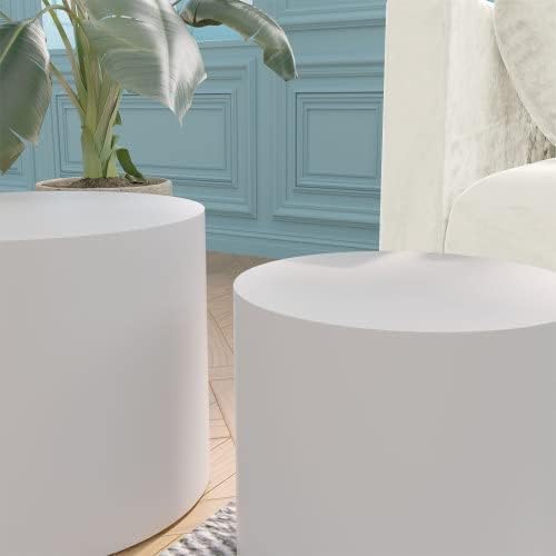 Small Coffee Table Nesting End Table Set of 2, Round Coffee Table Wood Side Table Circle Accent Tables for Small Spaces Living Room Bedroom Balcony Office, White