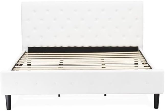 East West Furniture NL19K-2HA05 3 Piece Bedroom Set - King Size Button Tufted Bed - Linen white Velvet Fabric Upholstered Headboard and a linen white Finish Nightstand