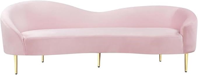 Meridian Furniture Ritz Collection Modern | Contemporary Velvet Upholstered Sofa With Sturdy Metal Legs in Rich Gold Finish, Pink, 85.5" W x 31.75" D x 30.5" H