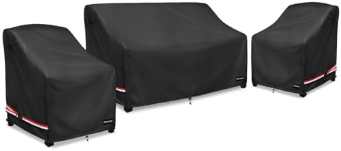 Patio Furniture Covers,3 Piece Heavy Duty Waterproof Outdoor Furniture Covers,Outdoor Furniture Covers for Patio Furniture,Includes 2 Patio chair covers 33in and 1 Patio loveseat cover 79in,Black by Rileytee