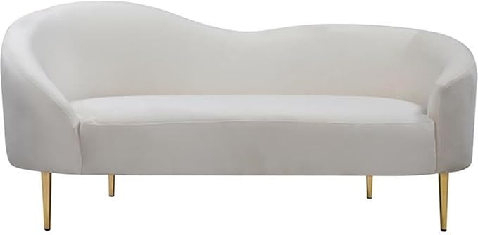 Meridian Furniture Ritz Collection Modern | Contemporary Velvet Upholstered Loveseat with Sturdy Metal Legs in Rich Gold Finish, Cream, 67" W x 31.75" D x 30.5" H