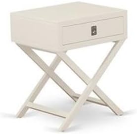 East West Furniture NL19K-1HA05 2 Piece Bedroom Set - Button Tufted Bed Frame - Linen white Velvet Fabric Upholstered Headboard and a Linen white Finish Nightstand