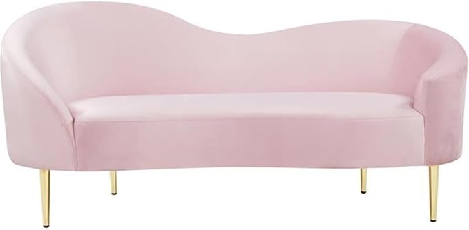 Meridian Furniture Ritz Collection Modern | Contemporary Velvet Upholstered Loveseat with Sturdy Metal Legs in Rich Gold Finish, Pink, 67" W x 31.75" D x 30.5" H