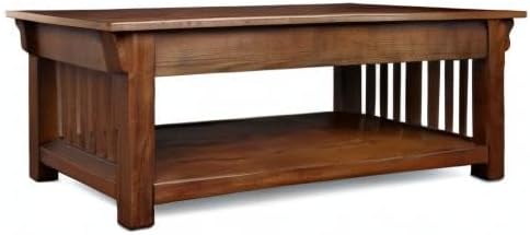 Leick Home Mission Impeccable Coffee Table, Solid Wood with 2 Drawers & Shelf, Medium Oak Finish, Blackened Hardware, Slatted Sides, Easy Assembly, 48 in W x 24 in D x 19 in H, 8204