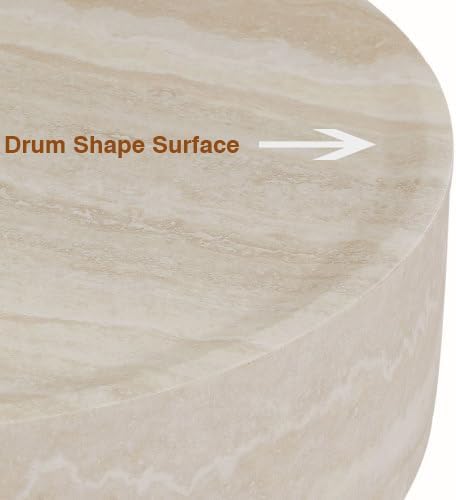 39.37" Round Coffee Table in Faux Marble, Stone Coffee Table, Modern Fiberglass Drum Table, Center Table for Living Room, No Assembly.