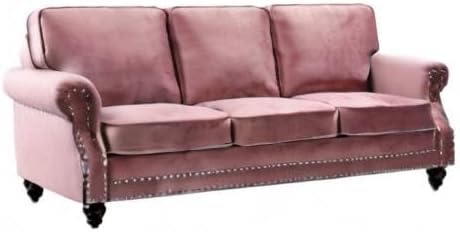 Lotus Mid Century Modern Velvet Upholstered Living Room Rolled Arms, Sofa and Loveseat, Salmon