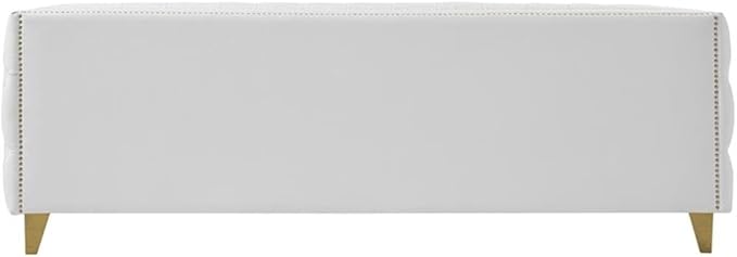 Meridian Furniture 651White-S Michelle Collection Modern | Contemporary Sofa with Deep Button Tufting, Gold Nailhead Trim and Sturdy Gold Iron Legs, White Vegan Leather, 90" W x 34" D x 30" H
