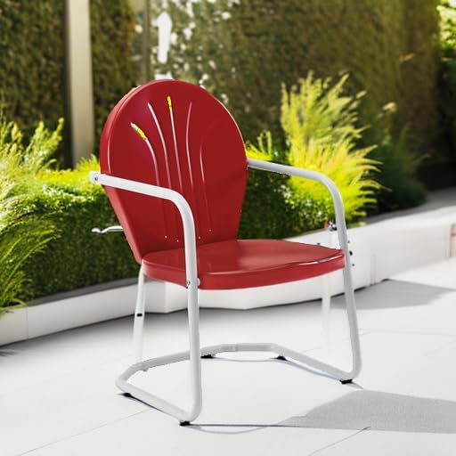 Crosley Furniture Griffith Outdoor Chair, Retro Metal Patio Chairs for Dining, Porch, Deck, Balcony, Red - Image 2