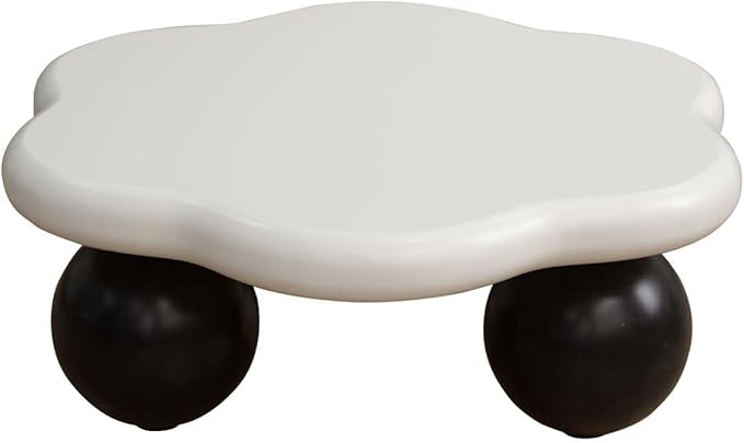 35" Modern Coffee Table Petal Shape Low Center Table Cute Irregular Indoor Tea Table with 3 Ball Legs for Living Room Apartment