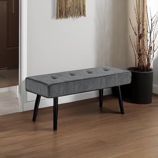 Comfy to go Entryway Bench - Grey Bench for Bedroom, Modern Ottoman End of Bed, Corduroy Padded Benches for Living Room, Foyer, Mudroom, Hallway - 39" L x 14" W x 17" H - Image 5