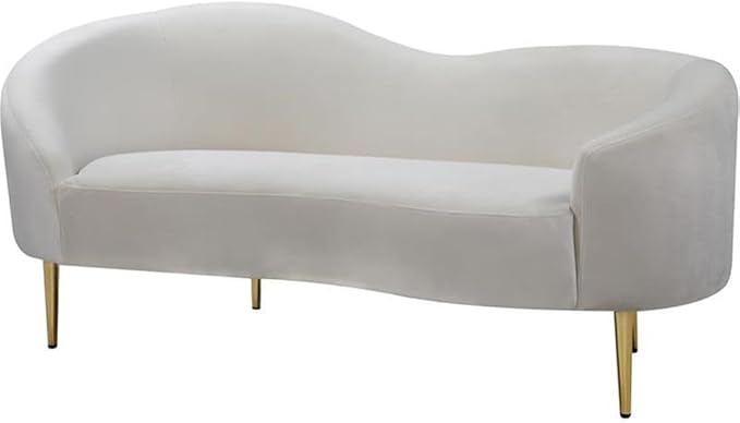 Meridian Furniture Ritz Collection Modern | Contemporary Velvet Upholstered Loveseat with Sturdy Metal Legs in Rich Gold Finish, Cream, 67" W x 31.75" D x 30.5" H