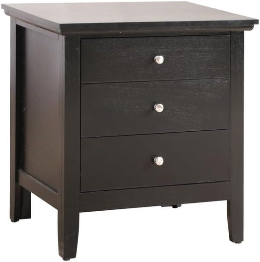 HomeStock Old World Charm Nightstand - Dovetailed Drawers for Bedroom Storage, Stylish Nickel Hardware, Painted Nightstand, Floor Mountable Black/3 Drawer by Homestock