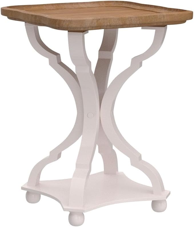 COZAYH Set of 2 Farmhouse Cottagecore End Tables, Rustic Wood Tray Top Square Accent Table with White Curved Legs for Family Room, Living Room, or Small Spaces