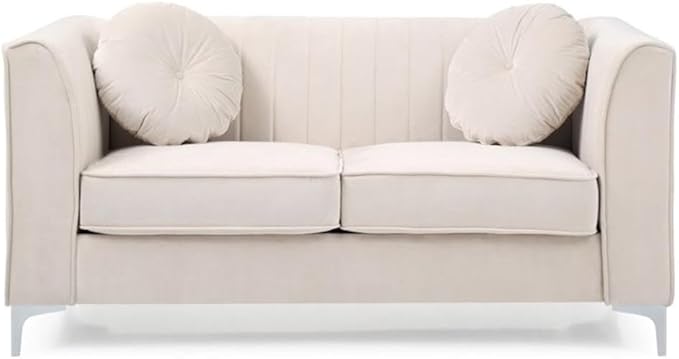 Glory Furniture Delray Velvet Loveseat in Ivory