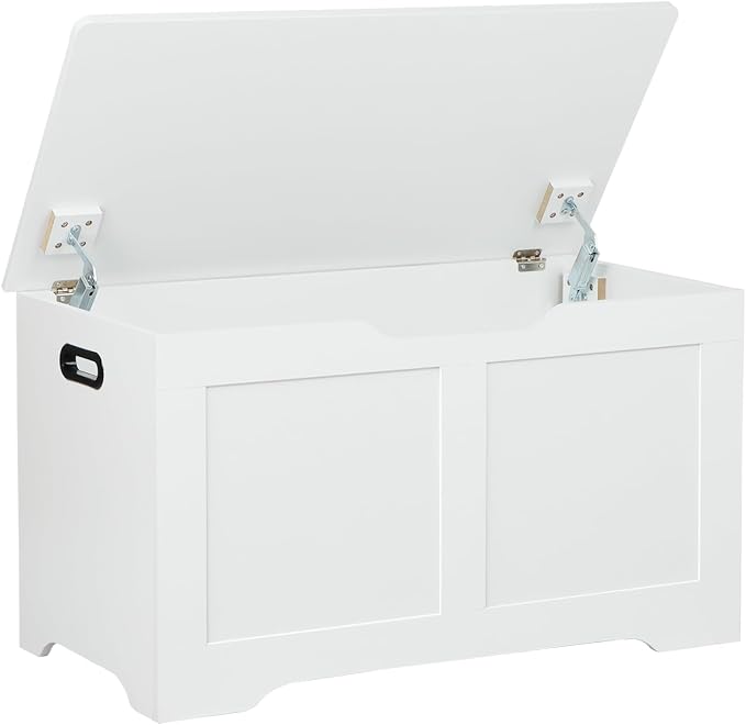 Timberer 31.5" Storage Chest, Wooden Storage Bench, Lift Top Toy Chest with 2 Safety Hinges, Large Toy Box, Entryway Shoes Bench for Living Room, Bedroom, White by Timberer