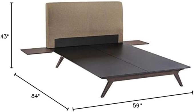 Modway Tracy Mid-Century Modern Wood Platform Queen Bed with Two Nightstands in Cappuccino Latte