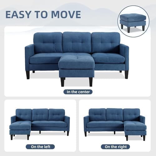 L Shaped Sectional Sofa with Movable Ottoman, Lounge Sectional Sleeper Sofa Couch for Apartment & Small Space, Small Couch for Living Room, Blue